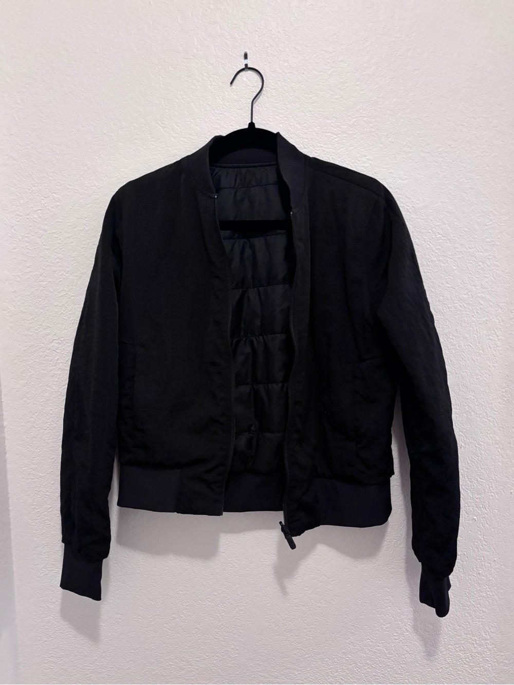 Womens Black Bomber Jacket - Lightweight Quilted Lining